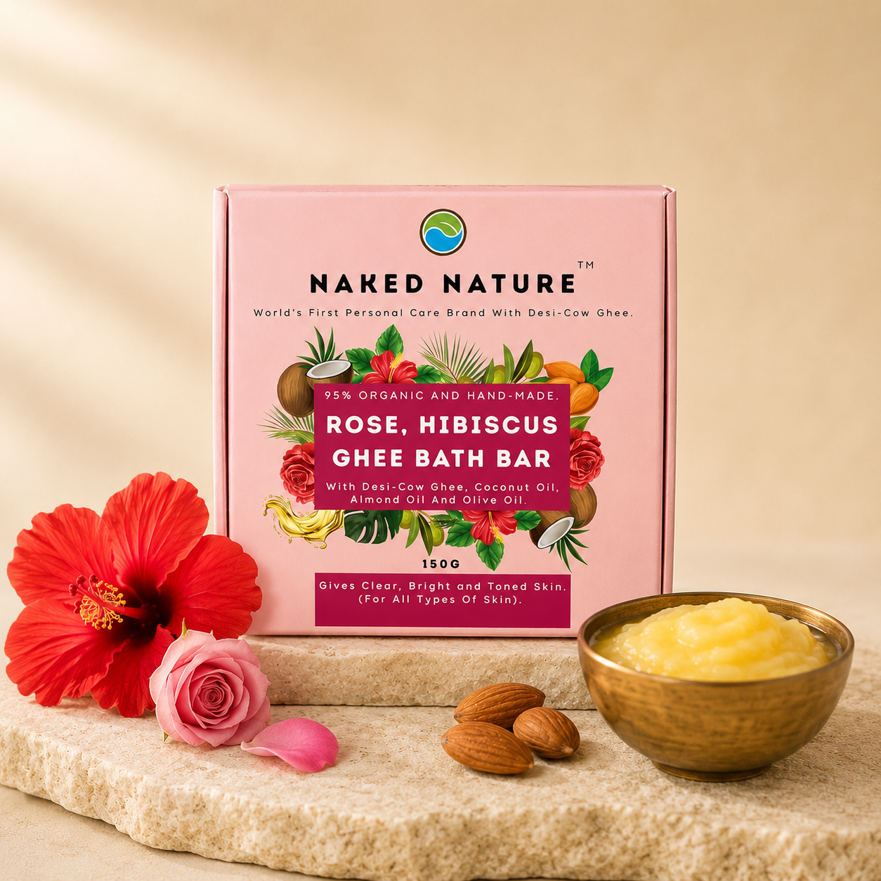 Rose, Hibiscus Ghee Bath Bar (Soap) 150 G