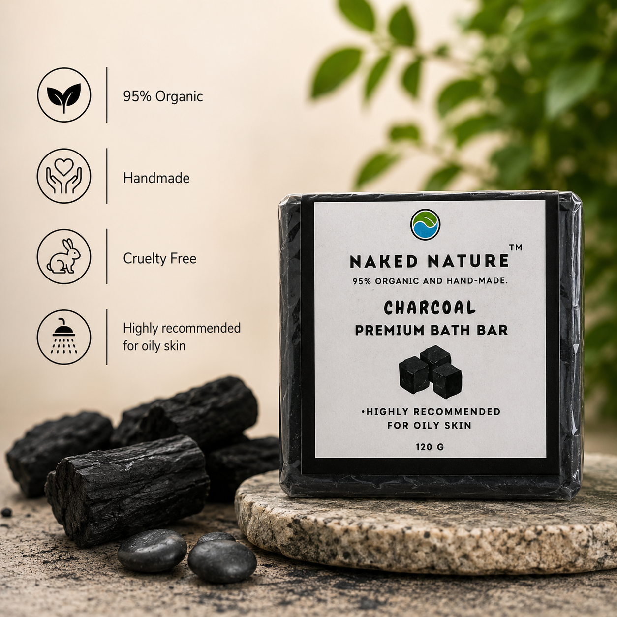 Charcoal Soap (120 g) - For Oily Skin, Removes Skin Dirt and Gives Clear Skin.