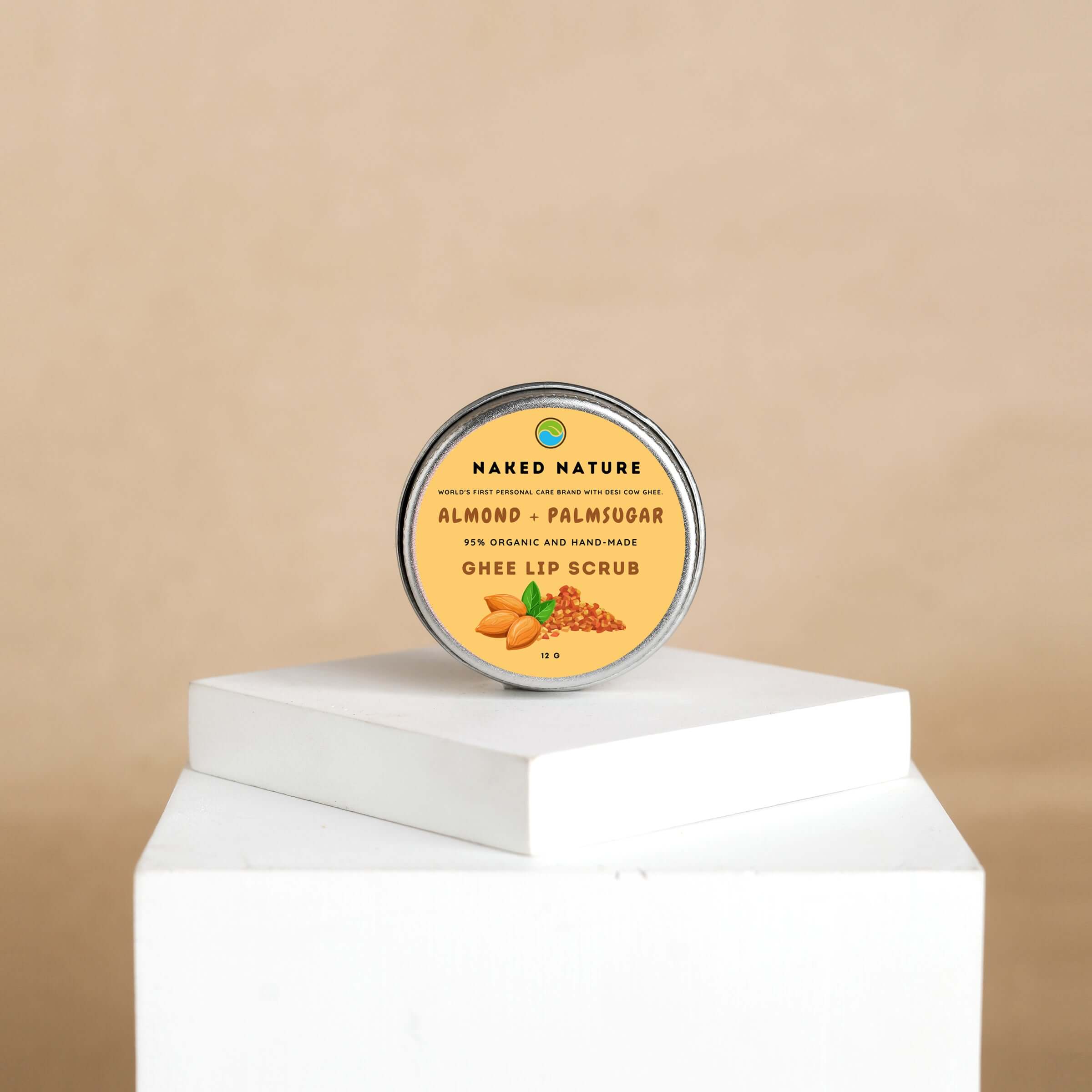 Ghee Lip Scrub (Almond, Palm sugar) (12g) - Exfoliate Dead Lip Skin Cells and Cures Chapped Lips.