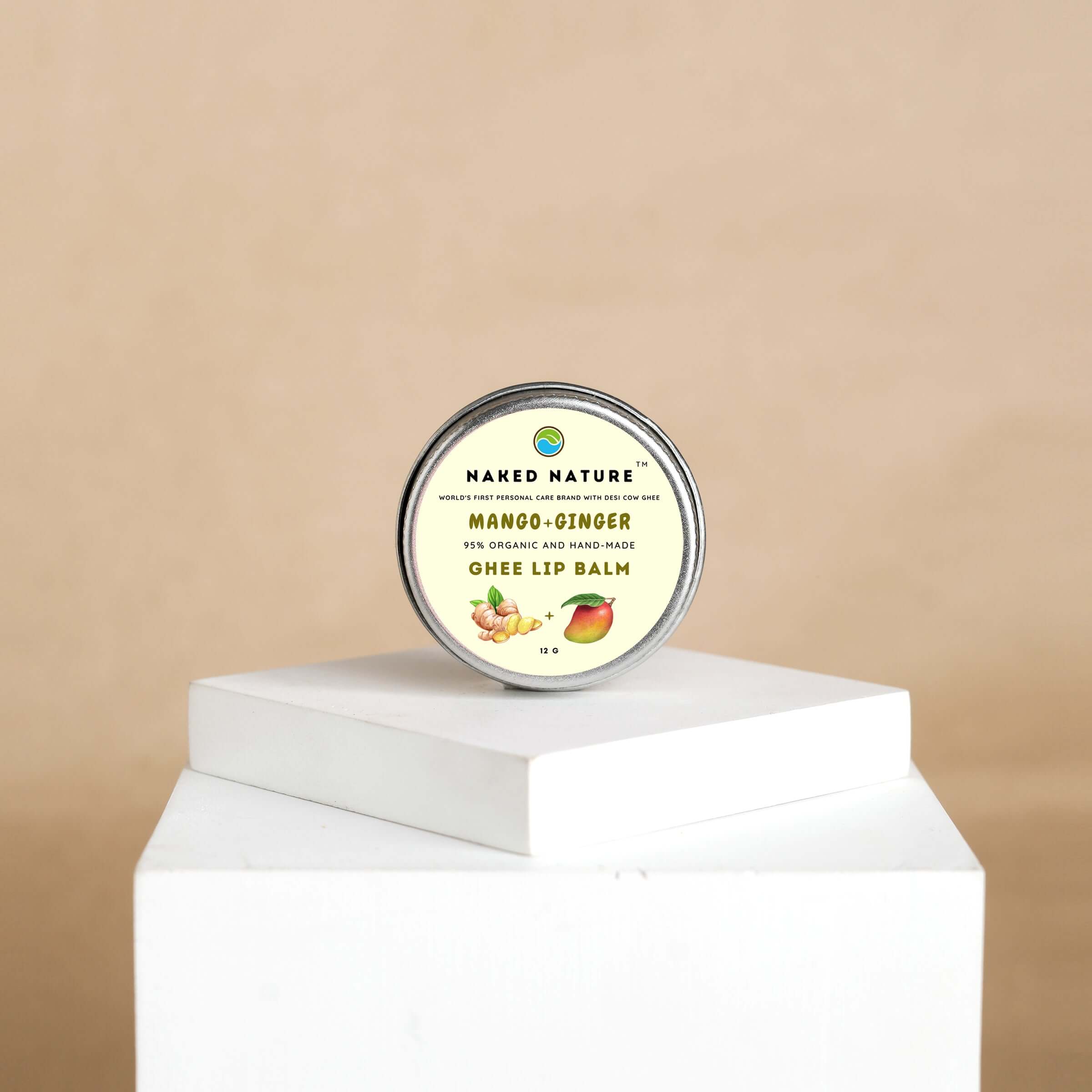 Mango, Ginger Ghee Lip Balm (12 G) - For Soft, Sweet Lips and Heals Cracks.