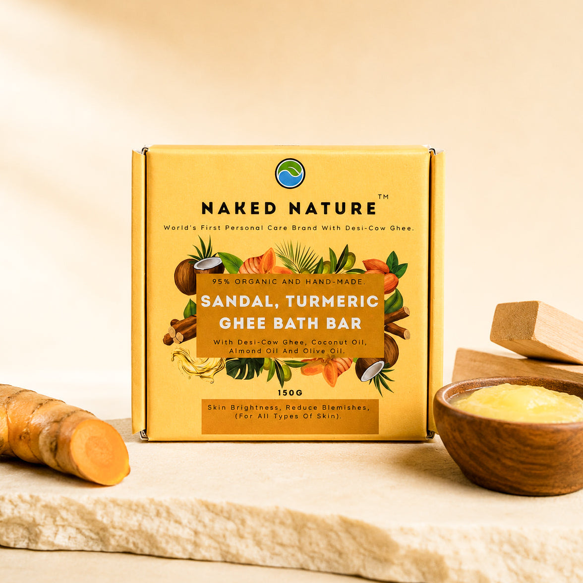 Sandalwood, Turmeric Bath Bar (Soap) 150 G - Anti-Fungal, Anti-Inflammatory and Suitable For All Skin Type.