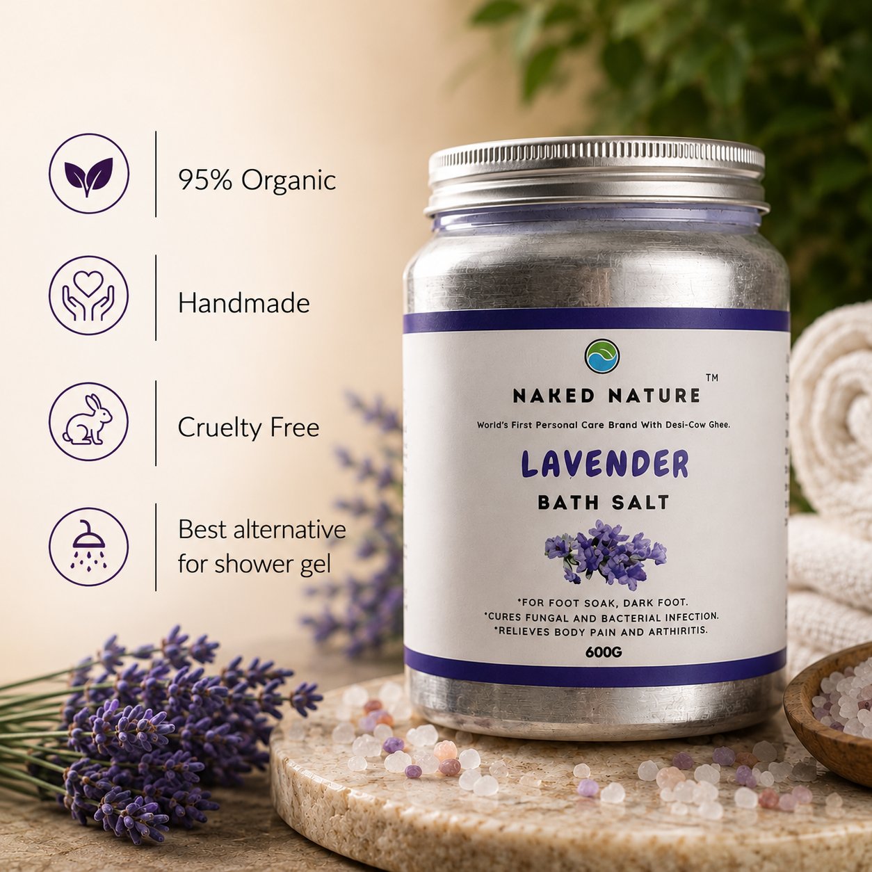 Lavender Bath Salt (636G) - For Foot Soak, Cures Dark Foot, Anti-Fungal and Relieves Body Ache.