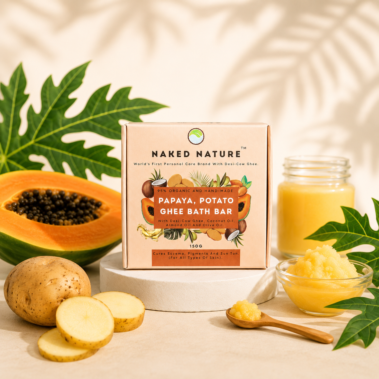 Papaya, Potato Ghee Bath Bar (Soap) 150G - For Dry, Acne-Prone, Inflammatory Skin, Eczema and Skin Tan.