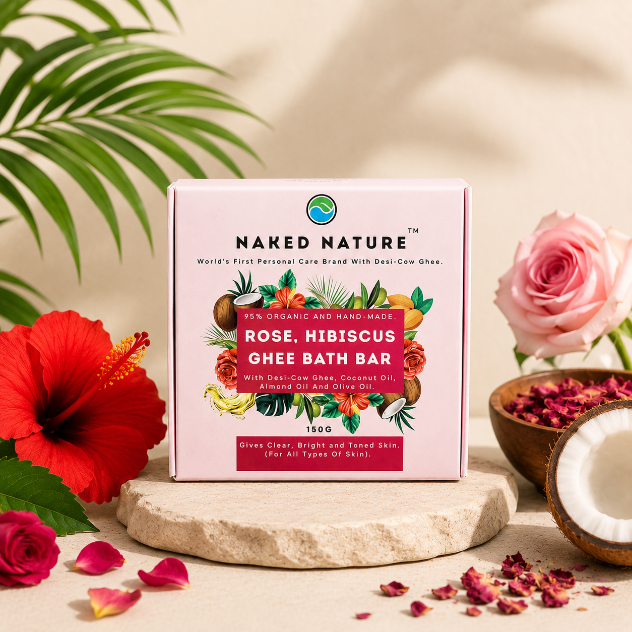 Rose, Hibiscus Ghee Bath Bar (Soap) 150 G