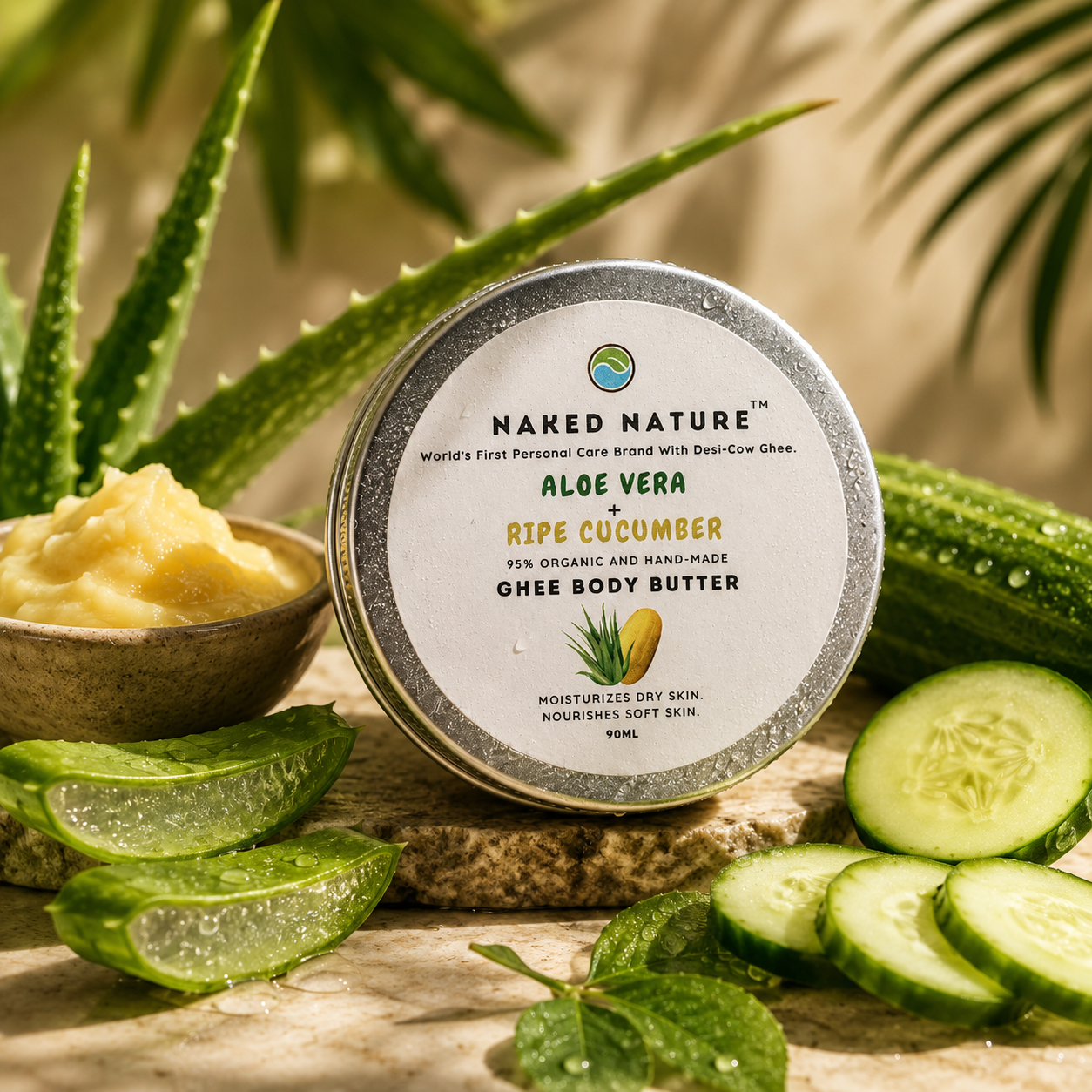 Ghee Body Butter (Ripe Cucumber + Aloevera) - For Dry Skin.