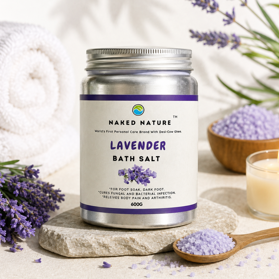 Lavender Bath Salt (636G) - For Foot Soak, Cures Dark Foot, Anti-Fungal and Relieves Body Ache.